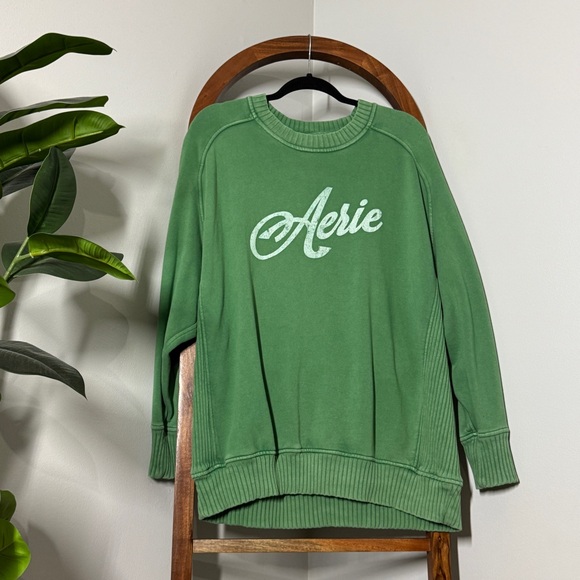 aerie Tops - Aerie LARGE Green Down To Earth Logo Crewneck Sweatshirt Style 2892